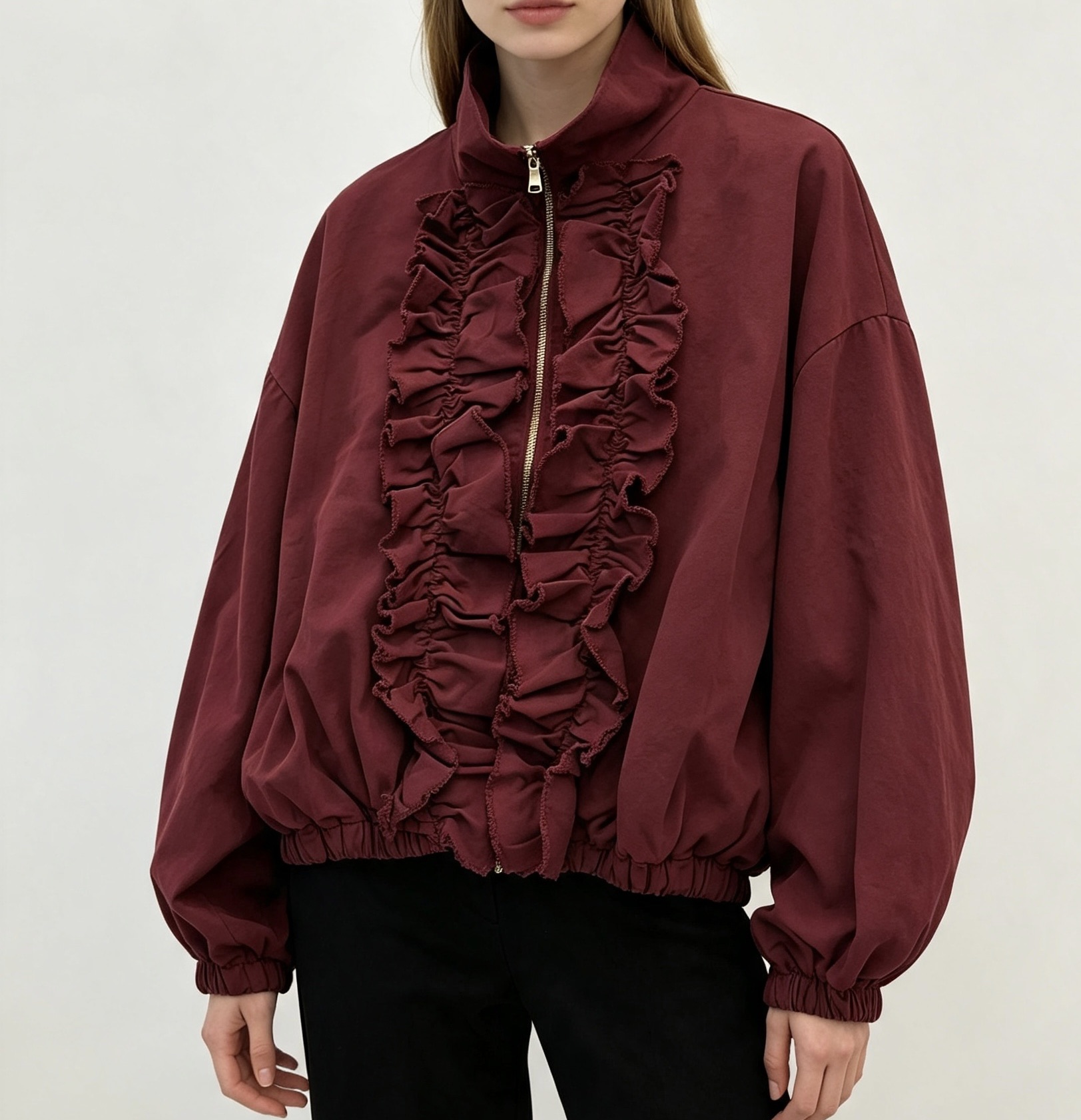 Oversized bomber bunda s volánmi