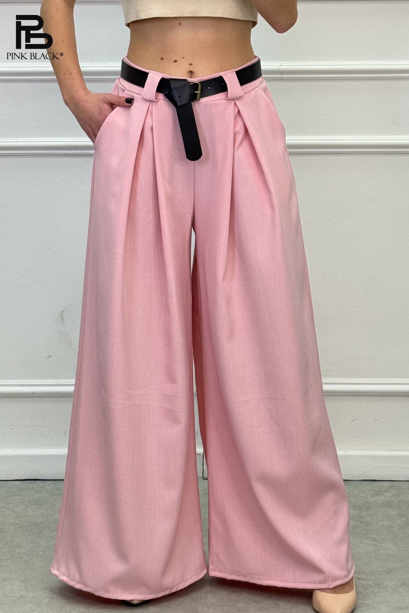 Nohavice Wide Leg s Záhybmi