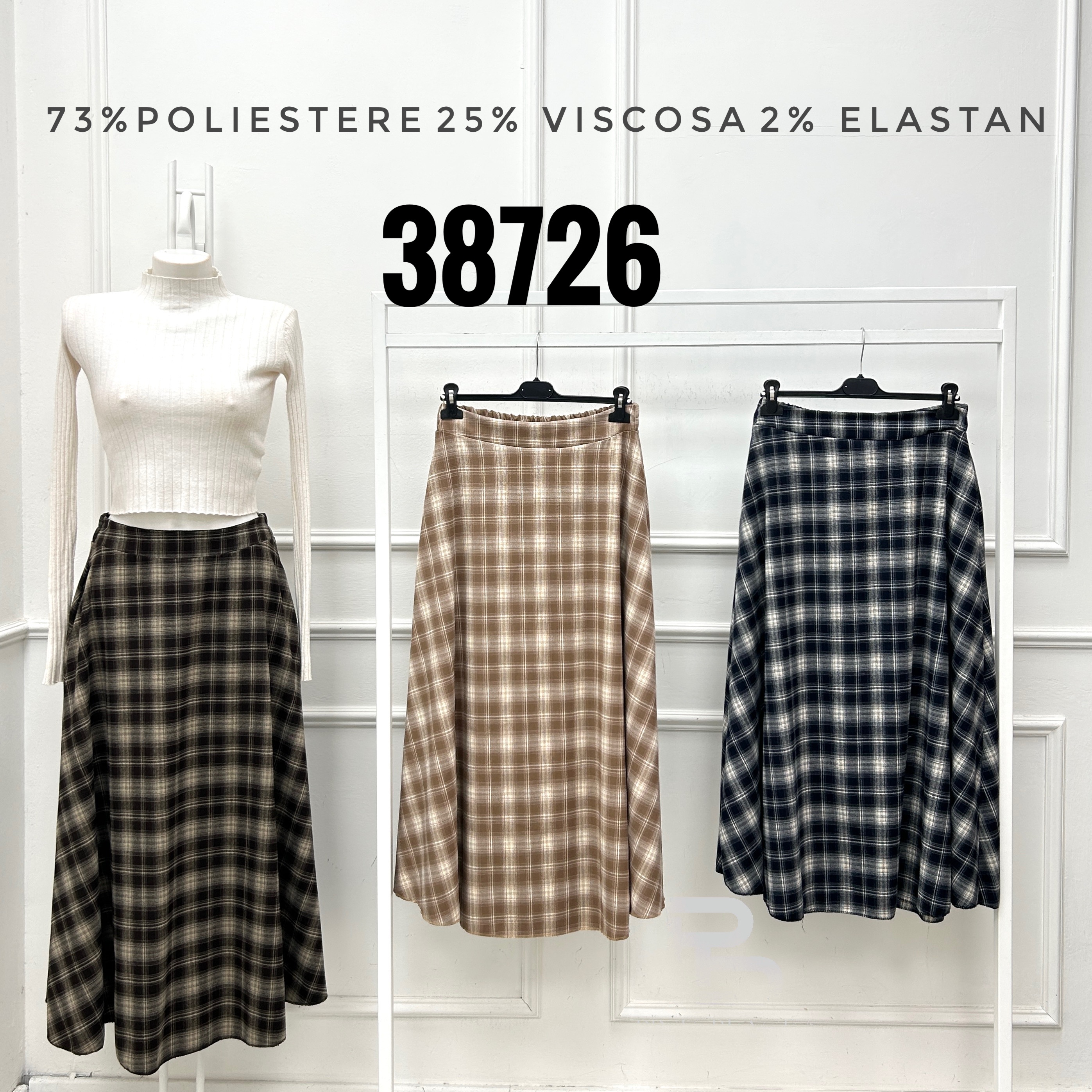 Midi sukňa á‑line v kockovanom vzore