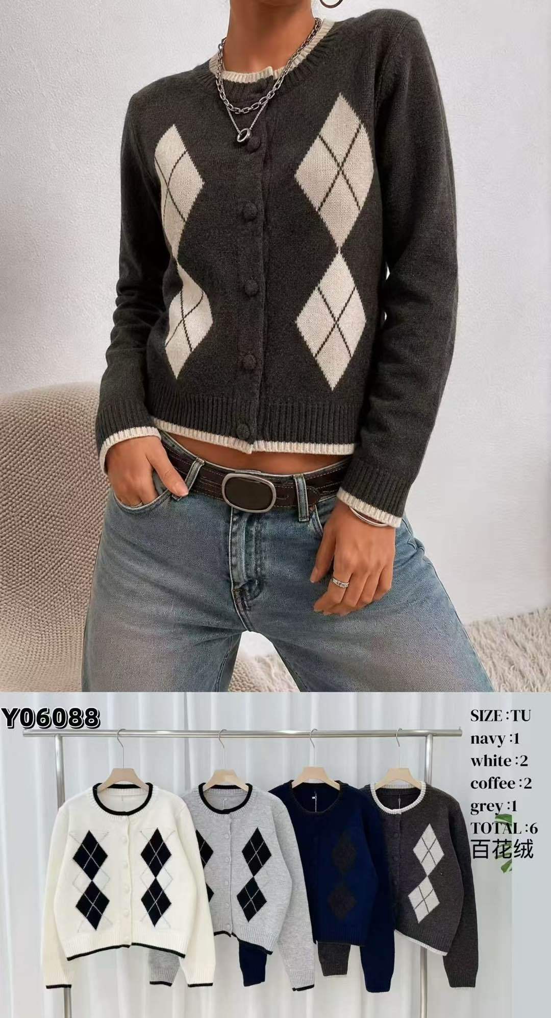Priamy kardigán s kosoštvorcami