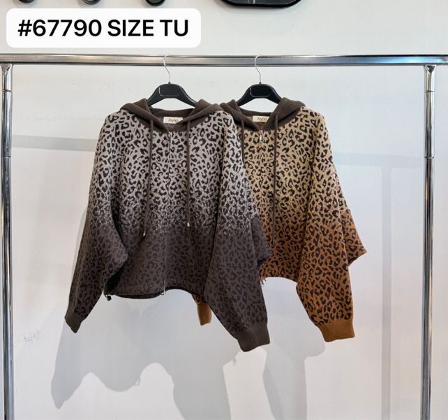 Voľná mikina s kapucňou a leopardím vzorom