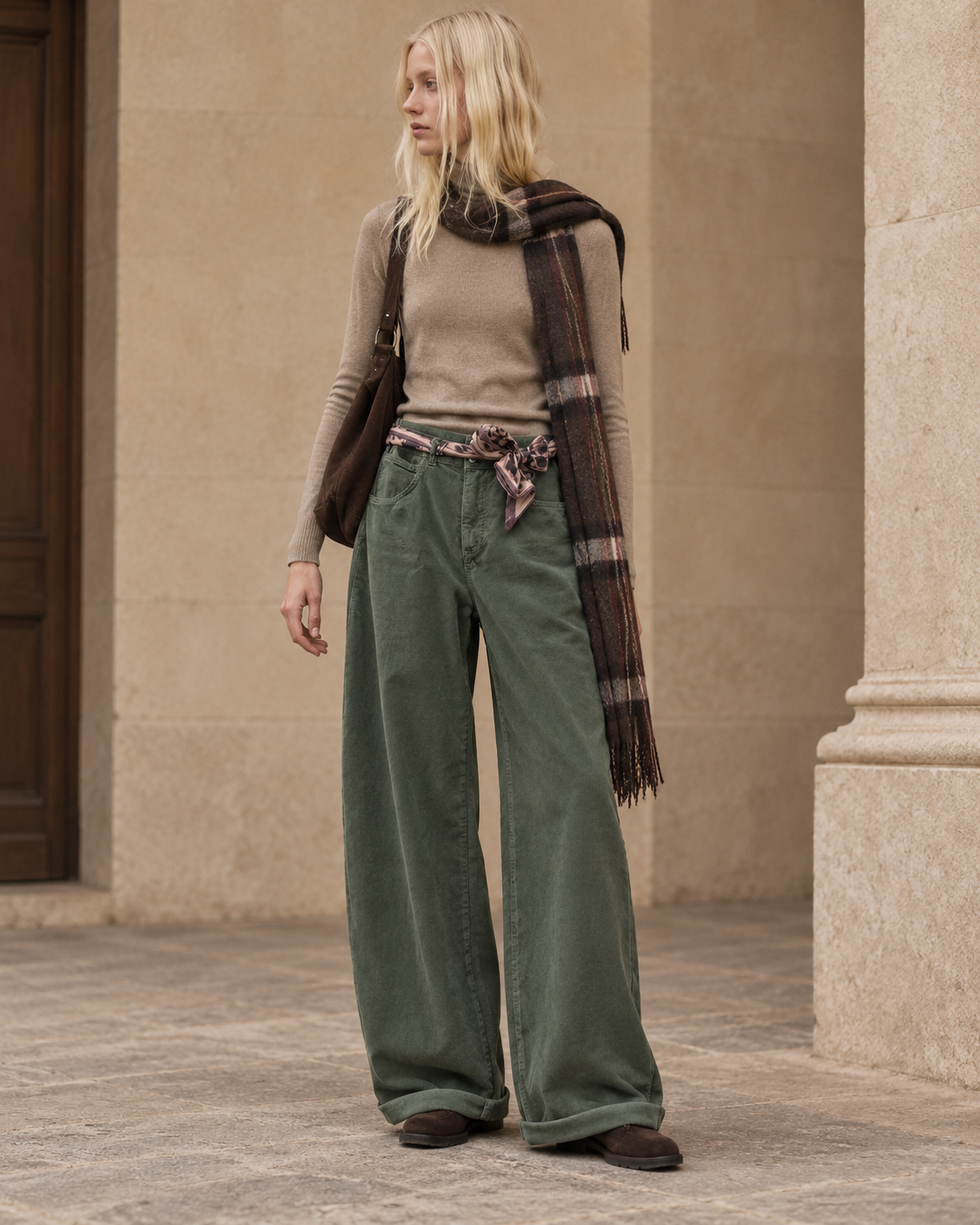 Nohavice wide leg s opaskom