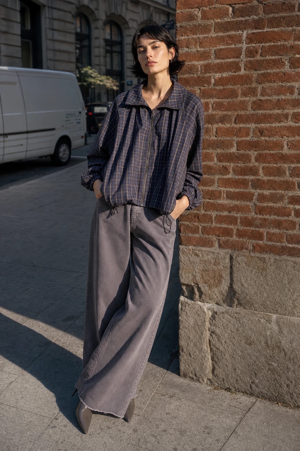Oversize bomber bunda v károvanom vzore