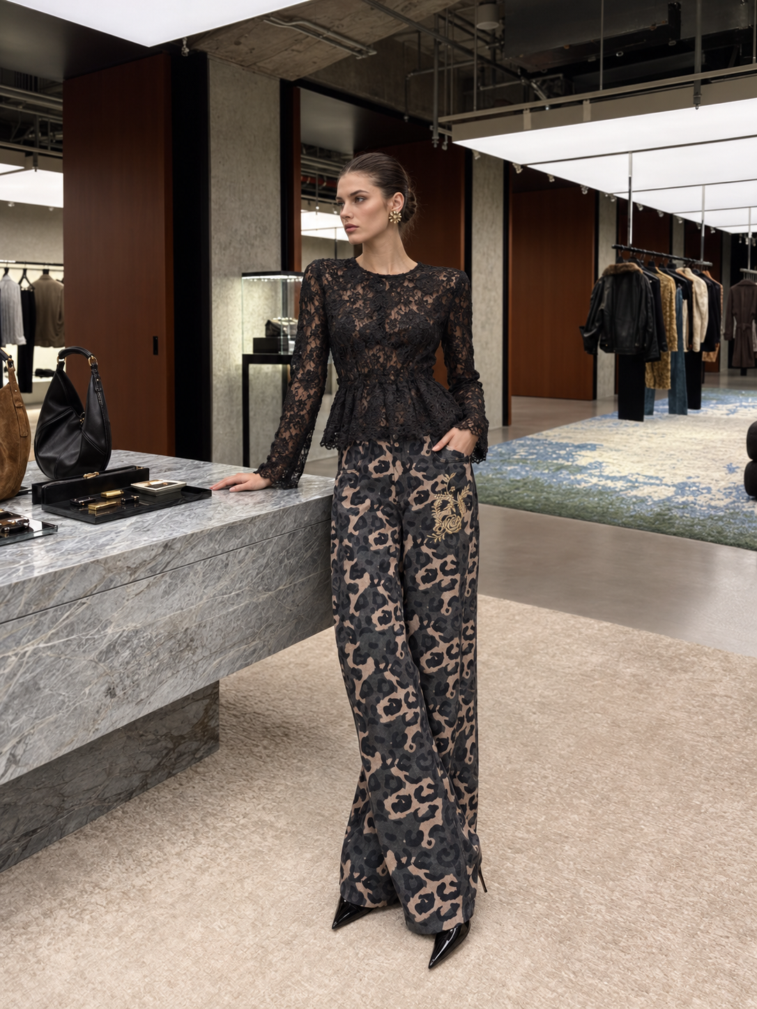 Široké nohavice Wide Leg s leopardím vzorom