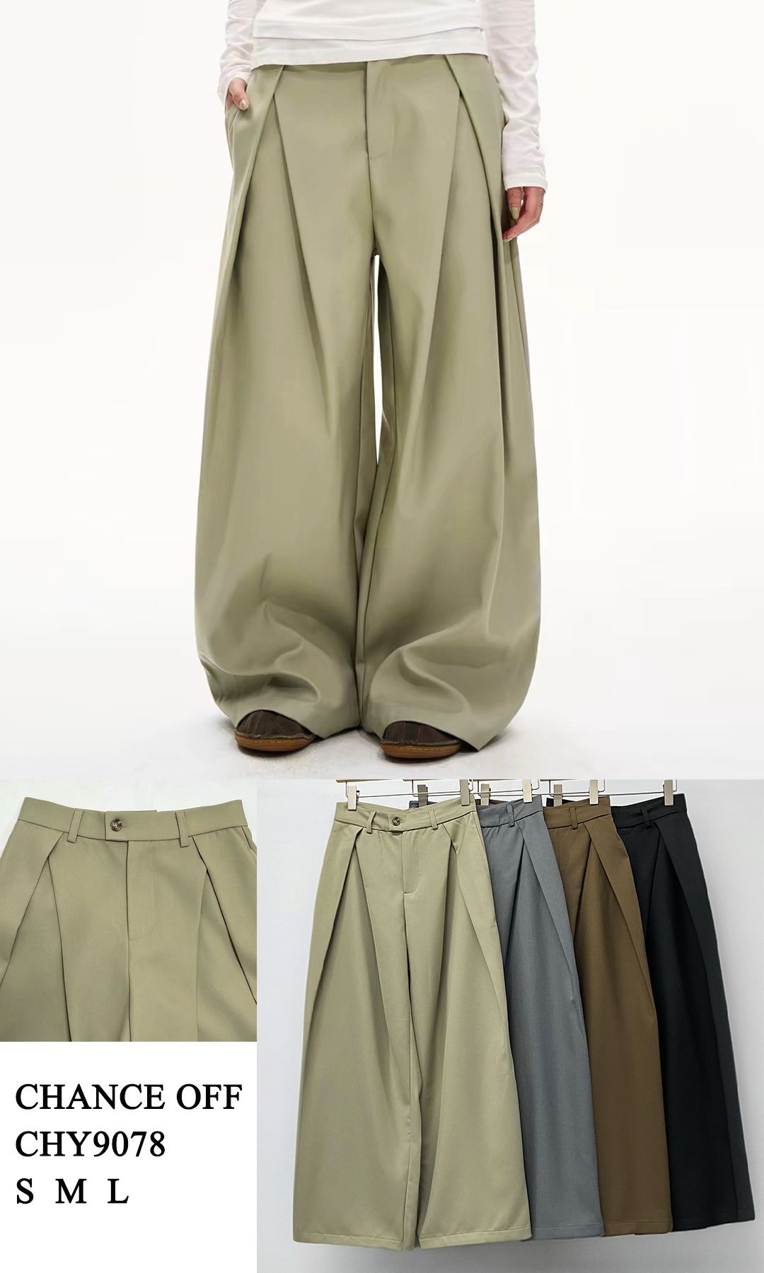 Nohavice Wide Leg s Záhybmi
