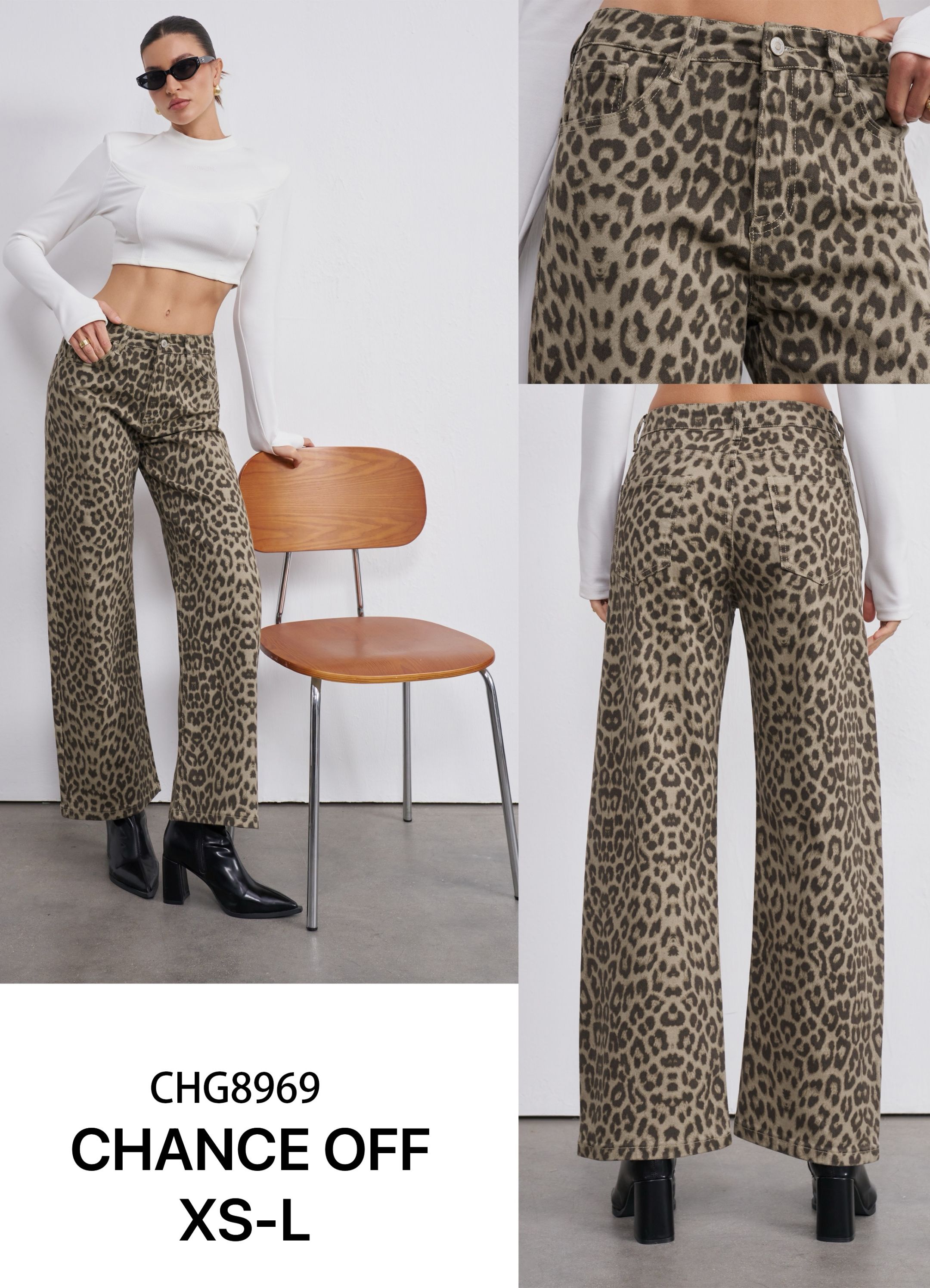 Nohavice Wide Leg s leopardím vzorom