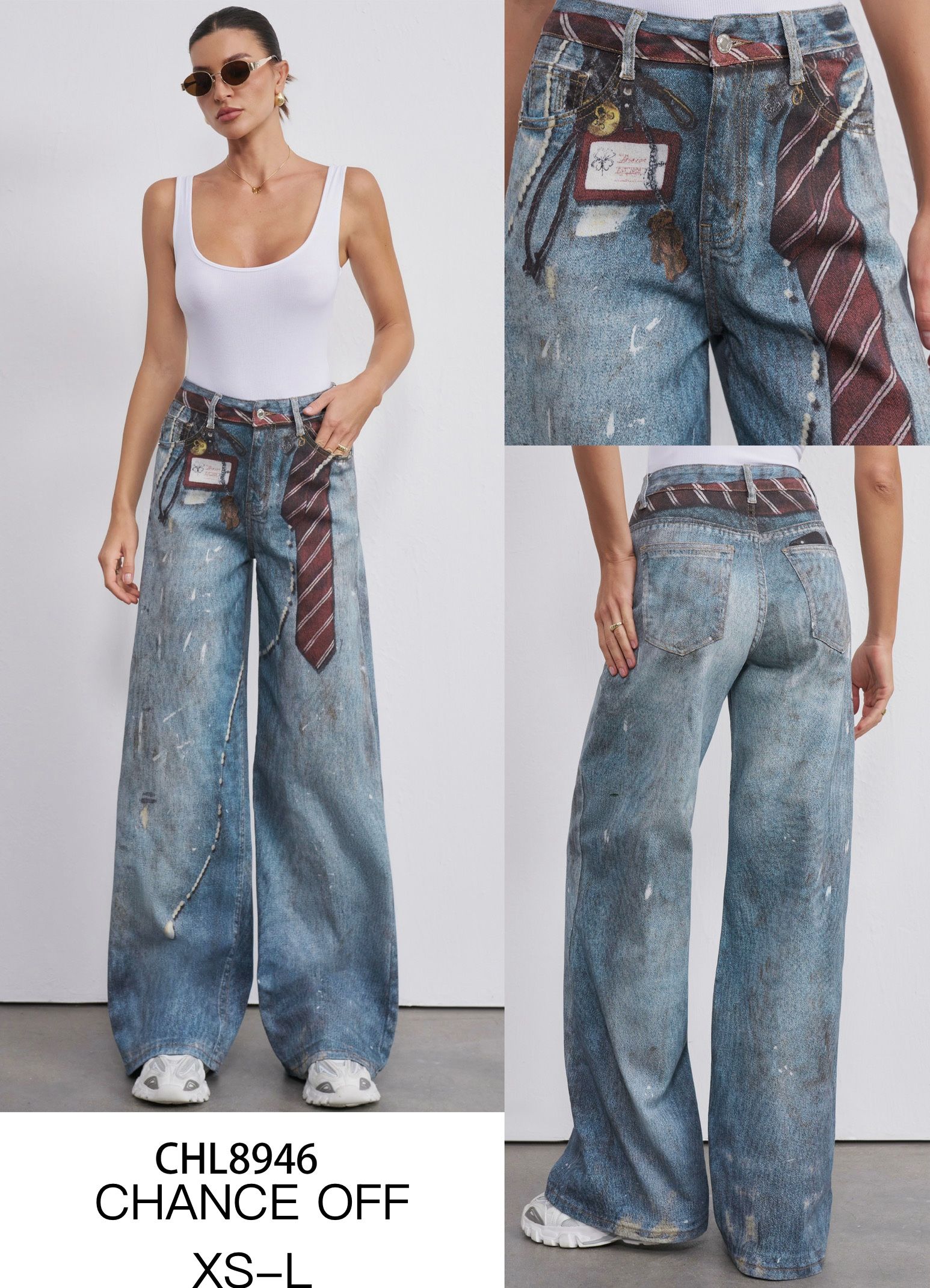 Nohavice Wide Leg s Patchworkom