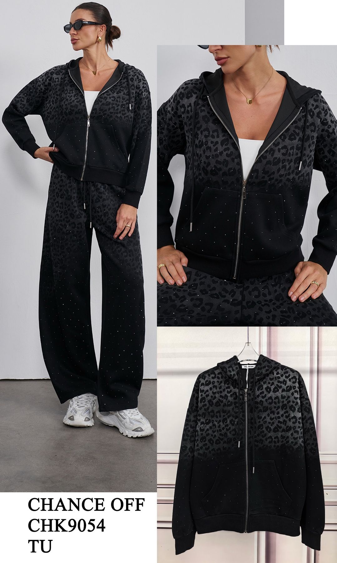 Mikina s kapucňou na zips — leopardí vzor
