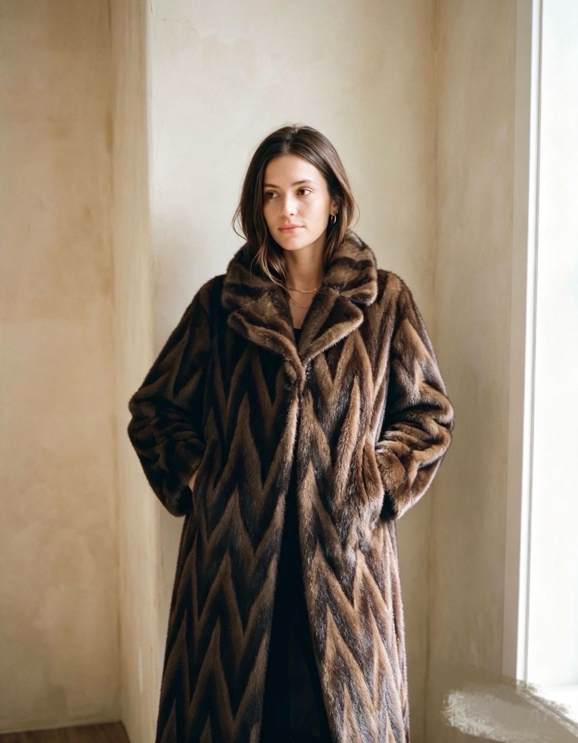 Oversize maxi kabát so zigzag vzorom
