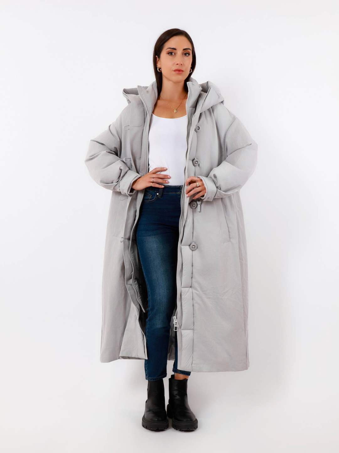Oversize maxi kabát s kapucňou