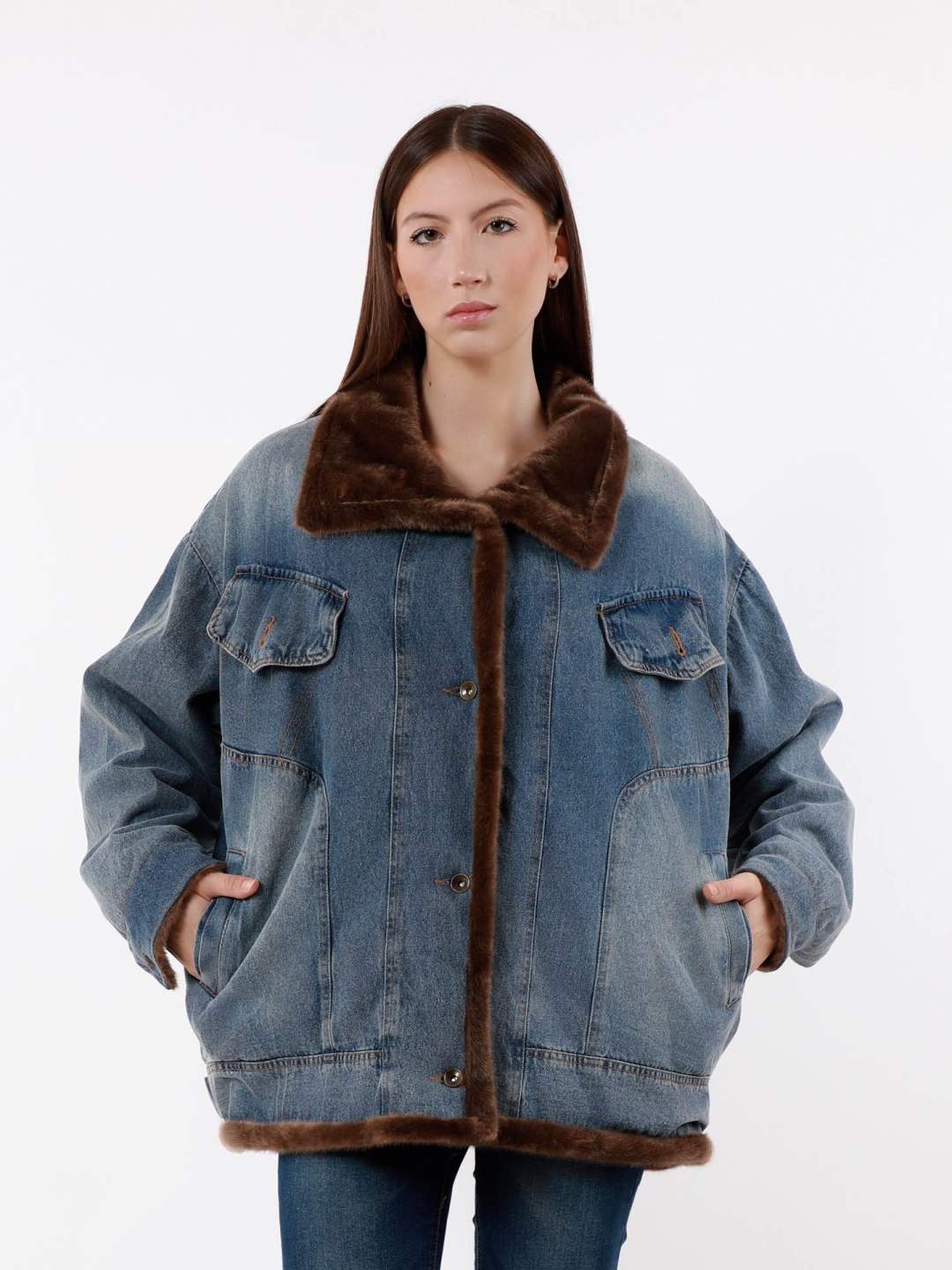 Oversize bunda s košeľovým golierom