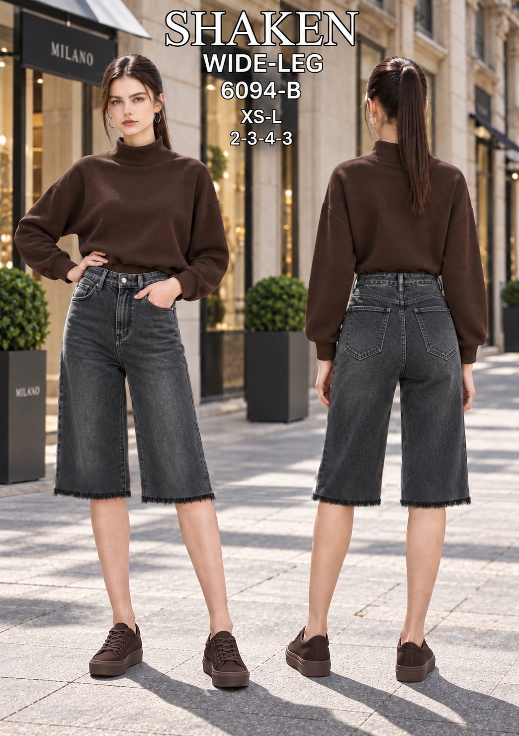 Džínové bermudy wide leg