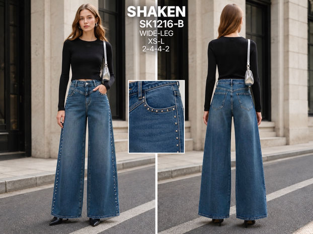 Džínsy Wide Leg s cvočkami