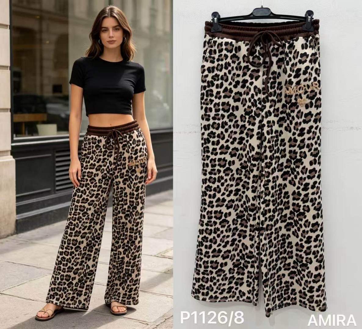 Voľné široké nohavice s leopardím vzorom