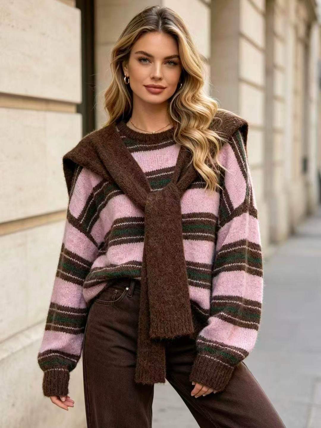 Oversize sveter s pruhmi