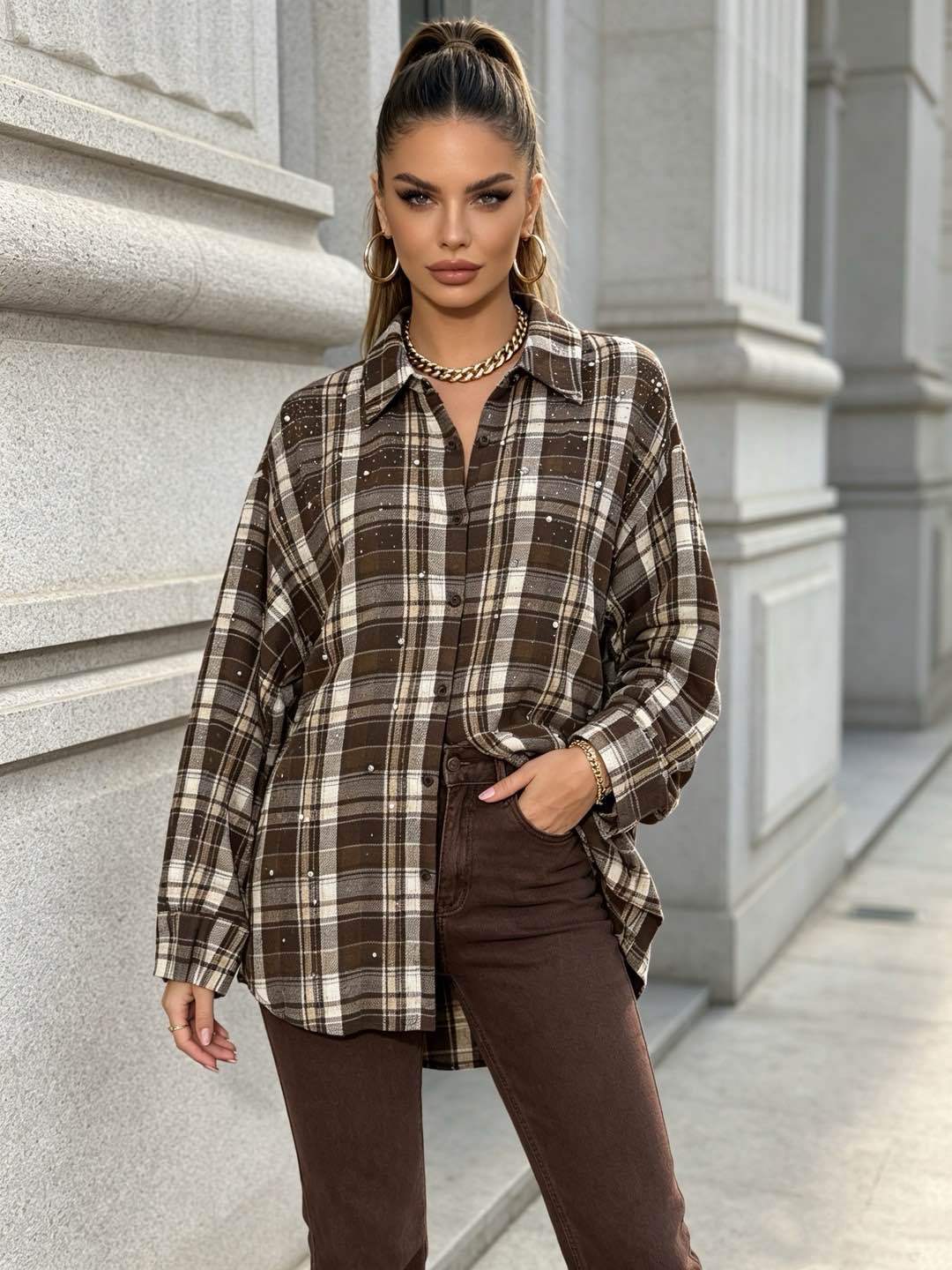 Oversized kockovaná košeľa