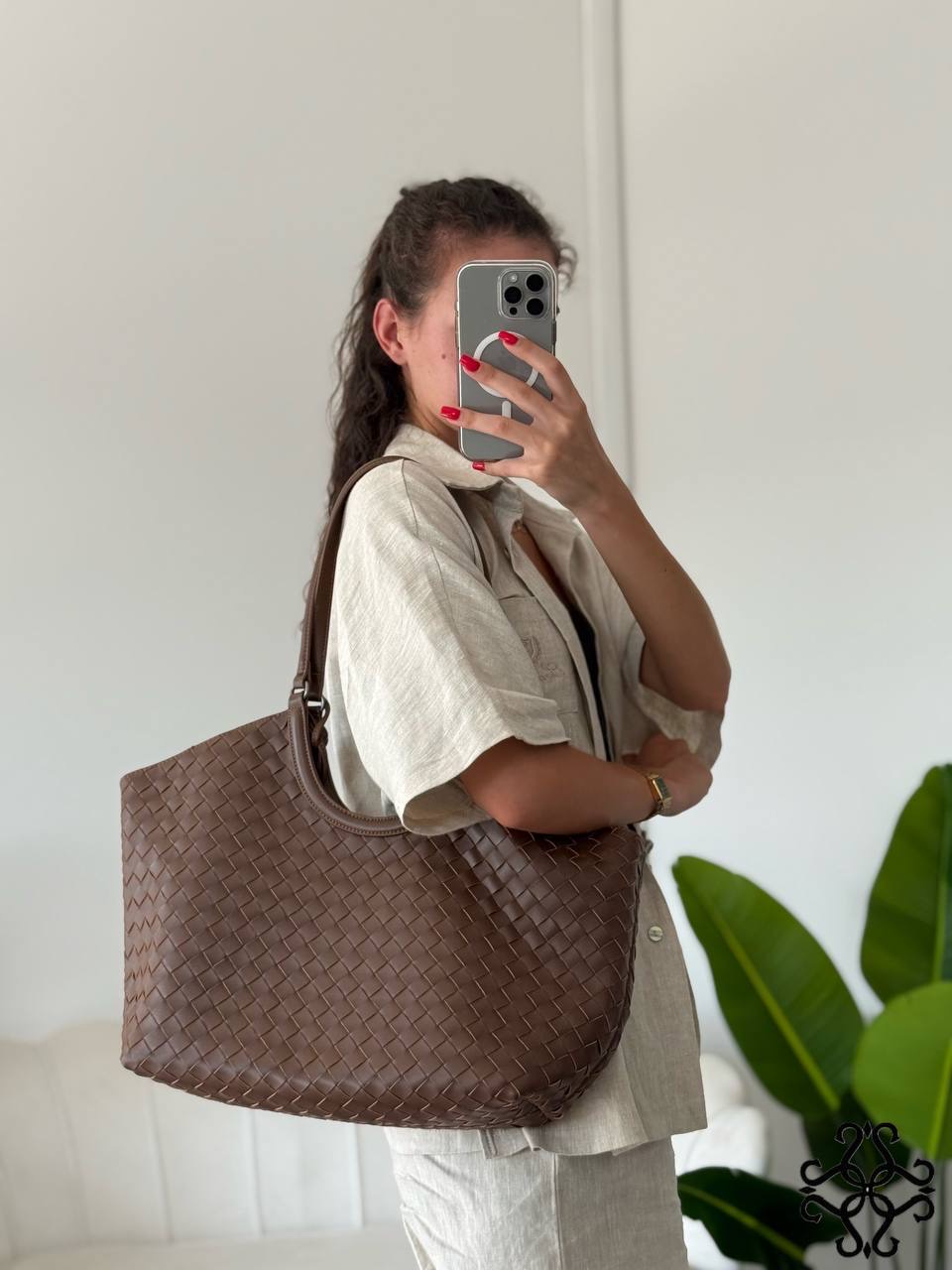 Pletená kožená shopper taška