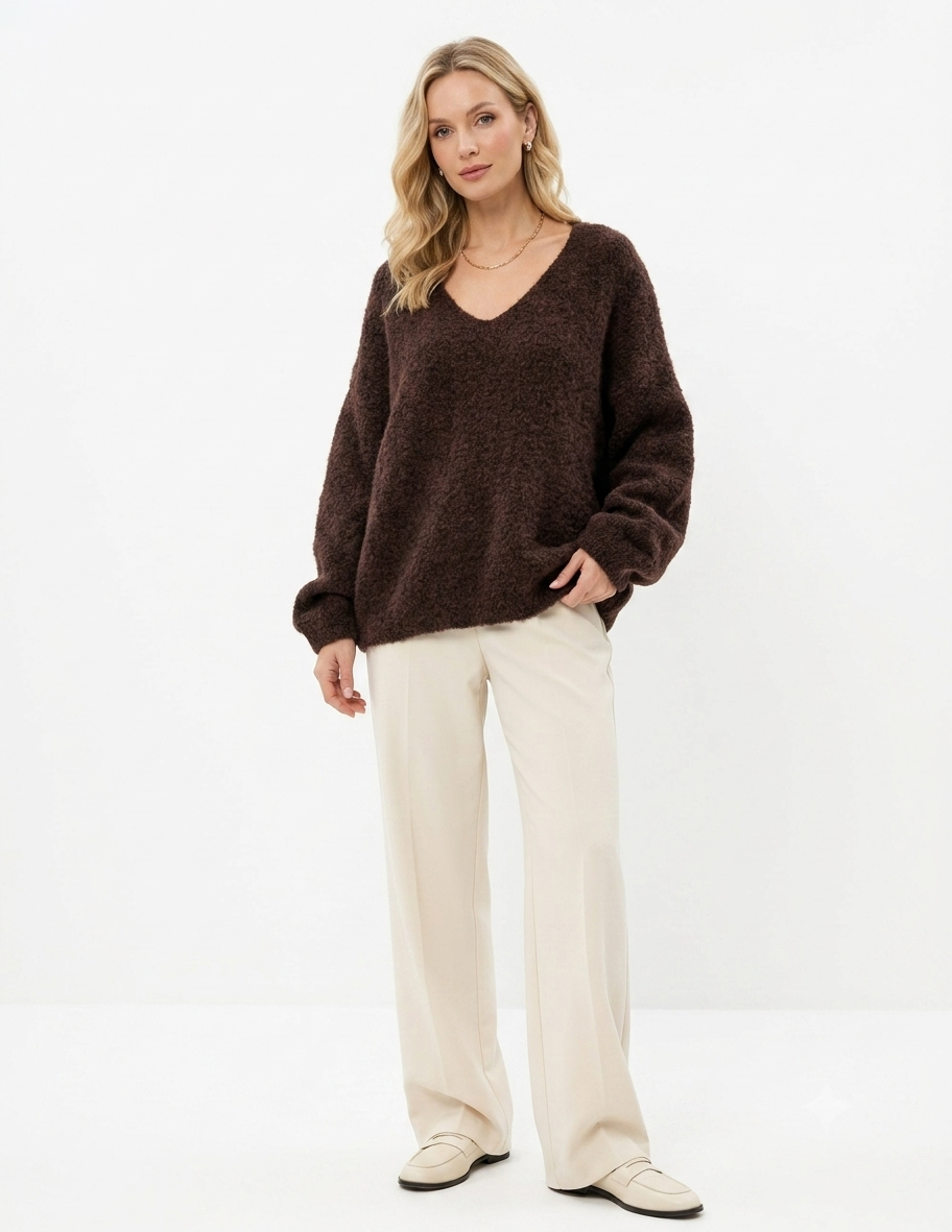 Oversized sveter s V‑výstrihom