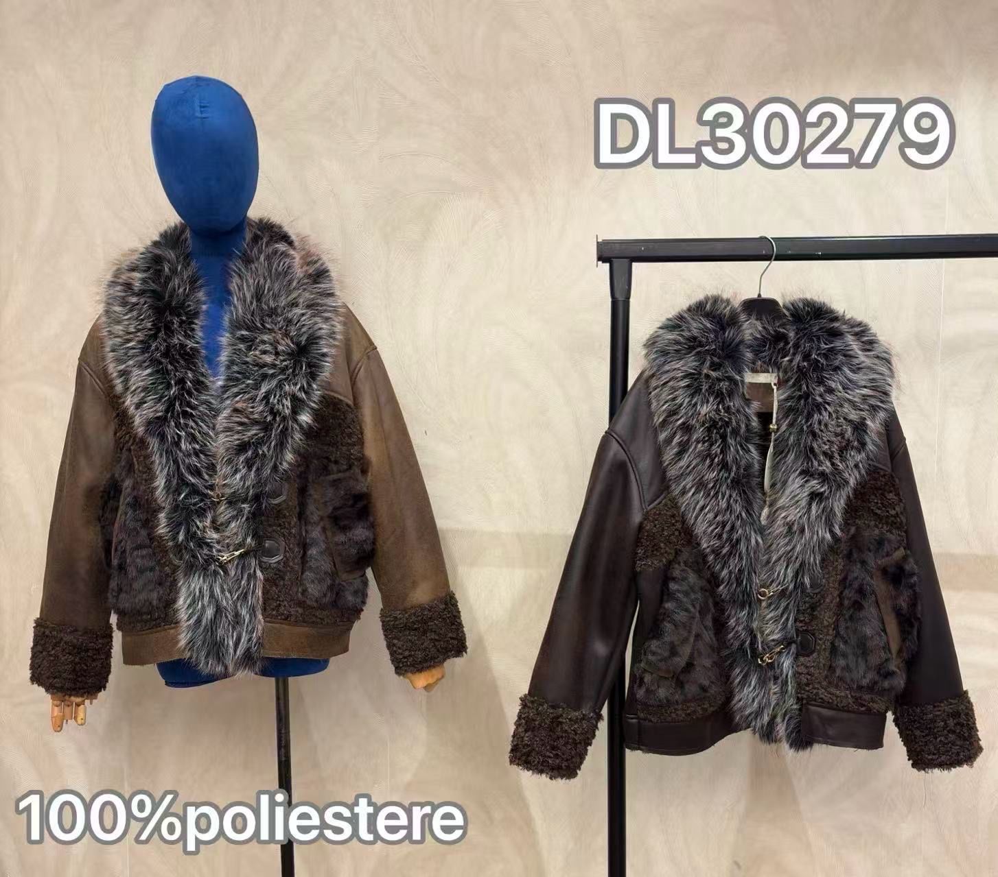 Eko-kožená bunda s kožušinovým golierom