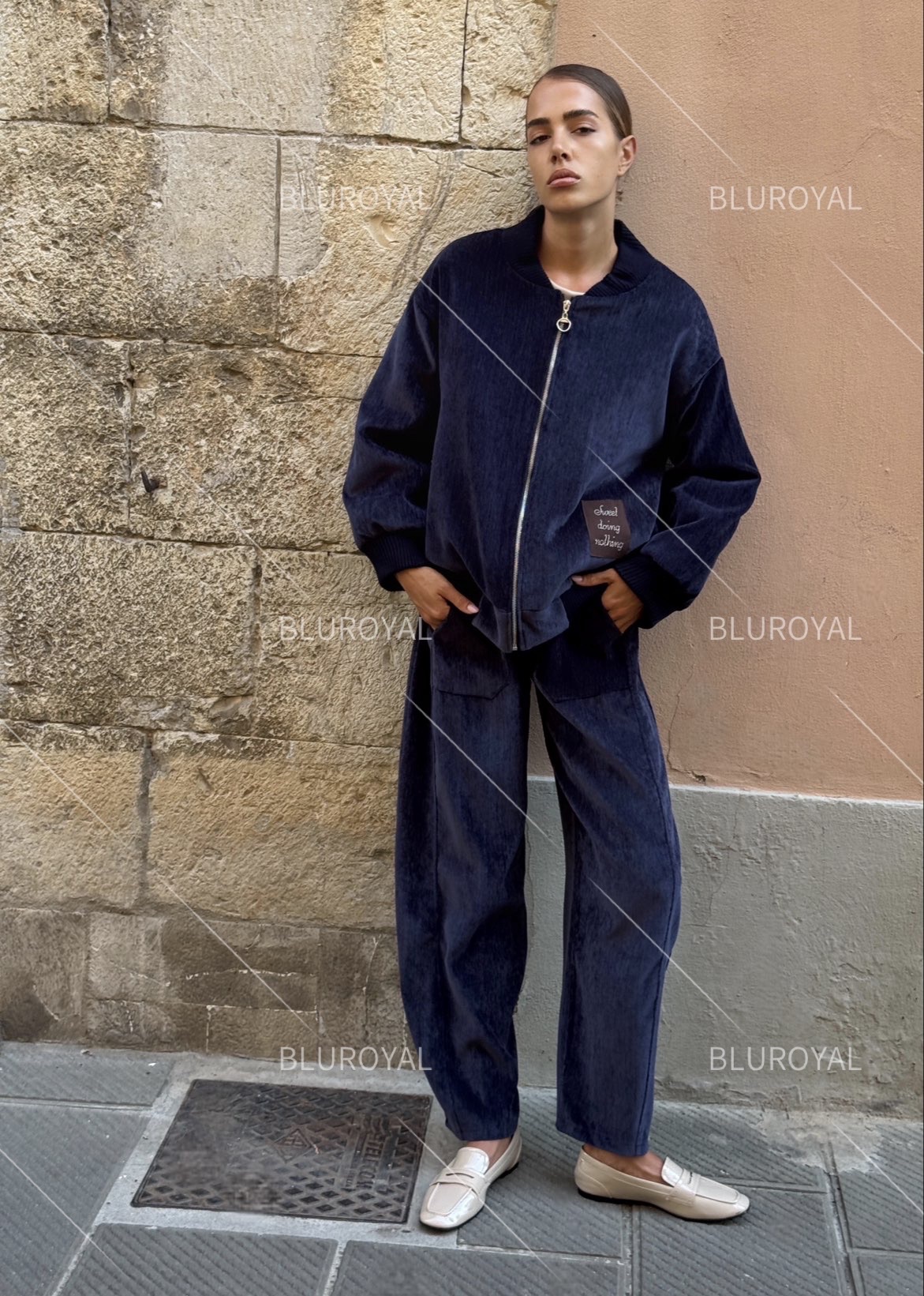 Oversize rifľová bunda so stojatým golierom