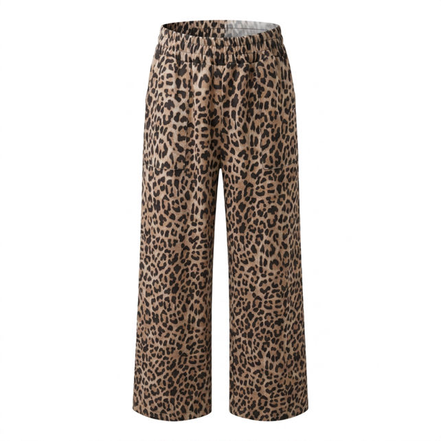 Nohavice Wide‑Leg s leopardím vzorom