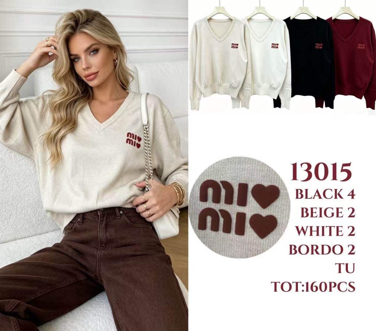 Sveter s výstrihom do V po boky