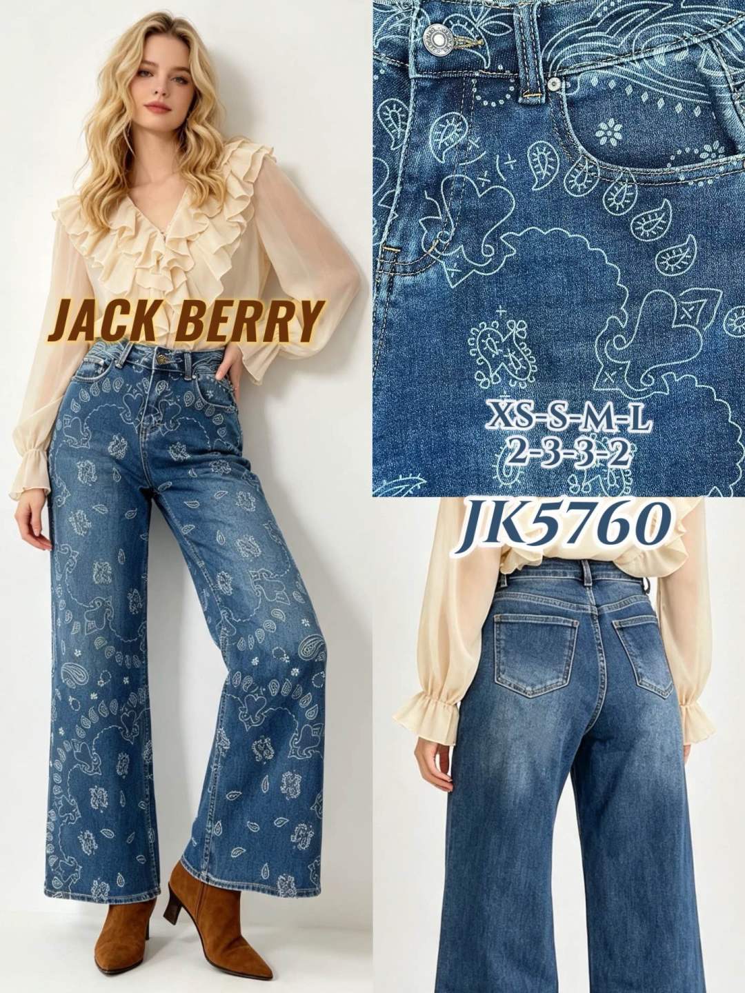 Rifle bootcut s bandana potlačou a vysokým pásom