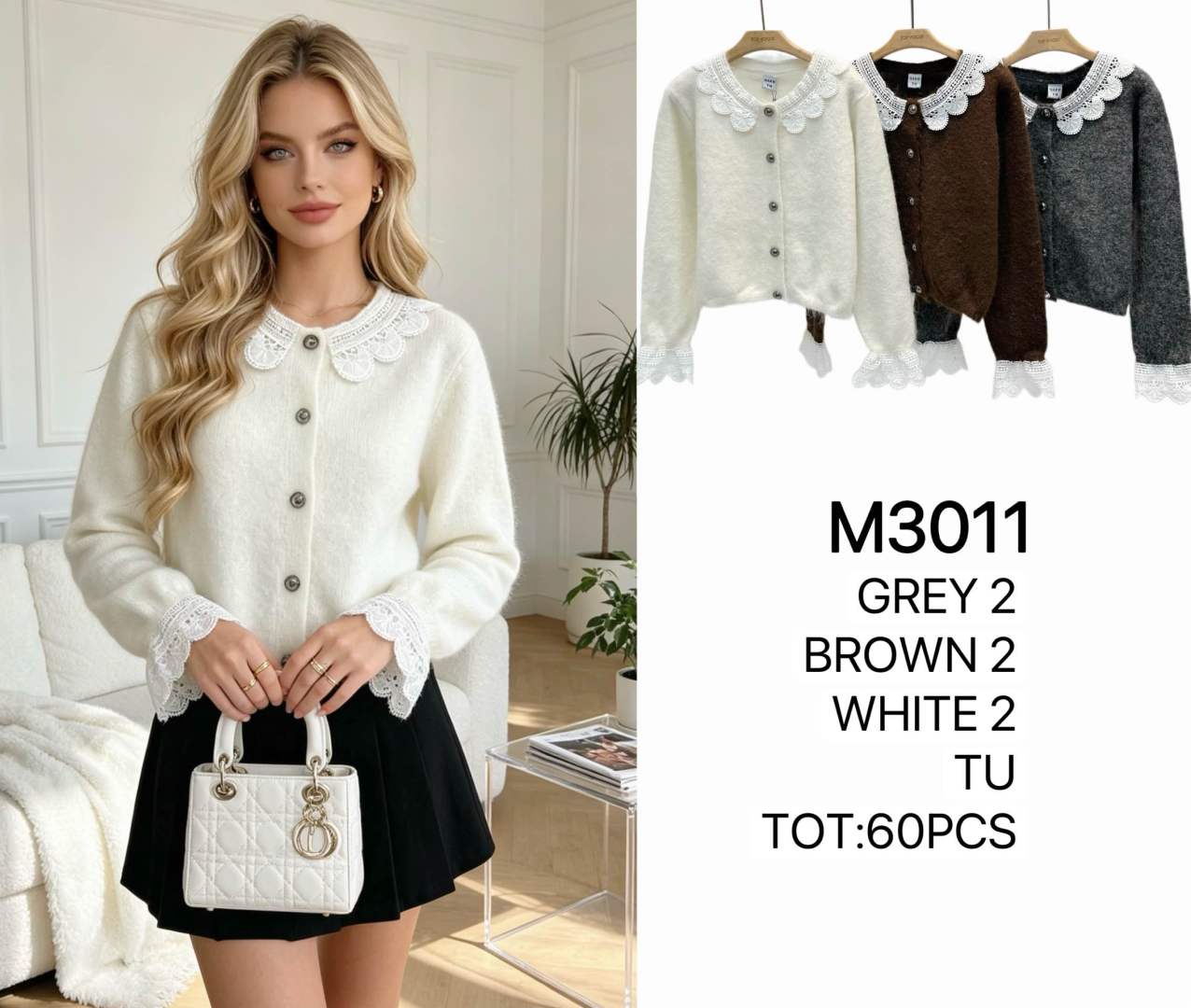 Cardigan s čipkovým golierom