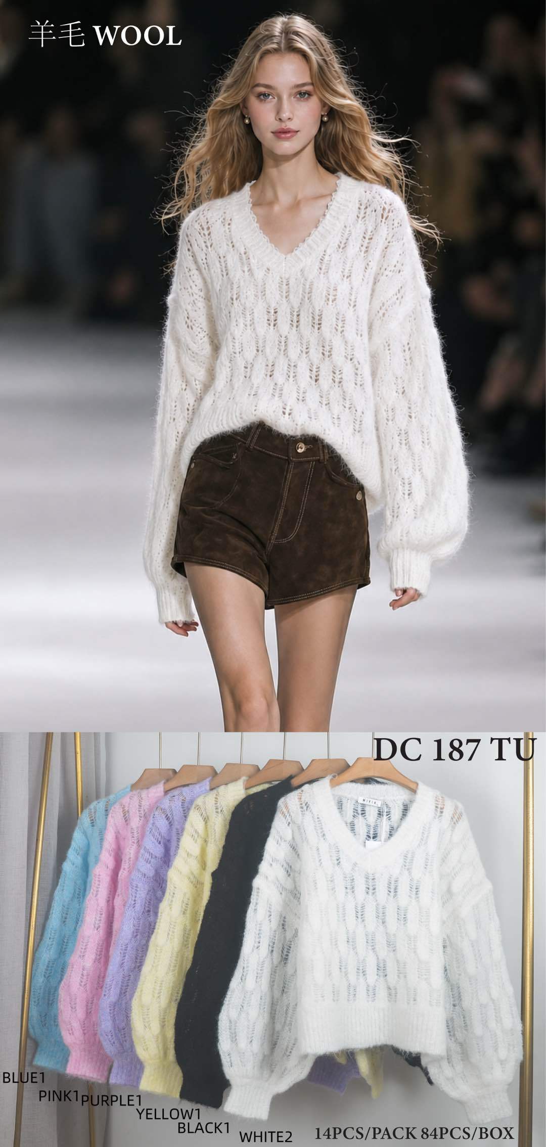 Oversize chlpatý sveter s výstrihom do V