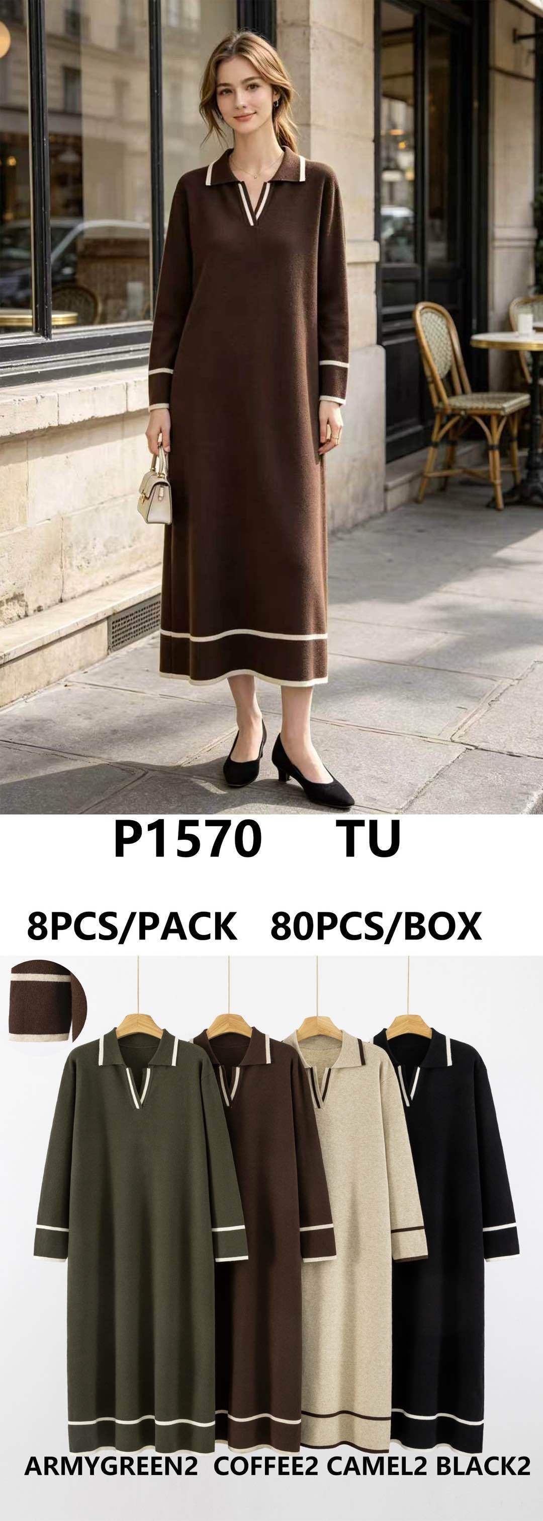 Midi svetrové šaty s polo golierom