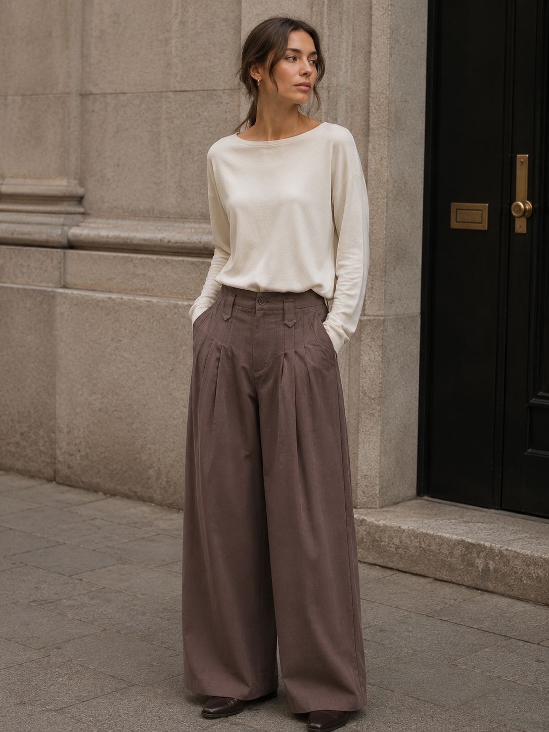Nohavice Wide Leg s Záhybmi