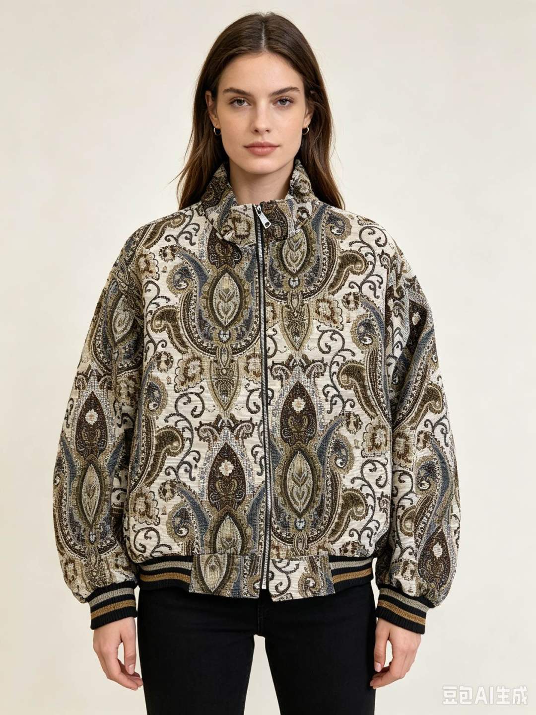 Voľnejšia bomber bunda s paisley vzorom