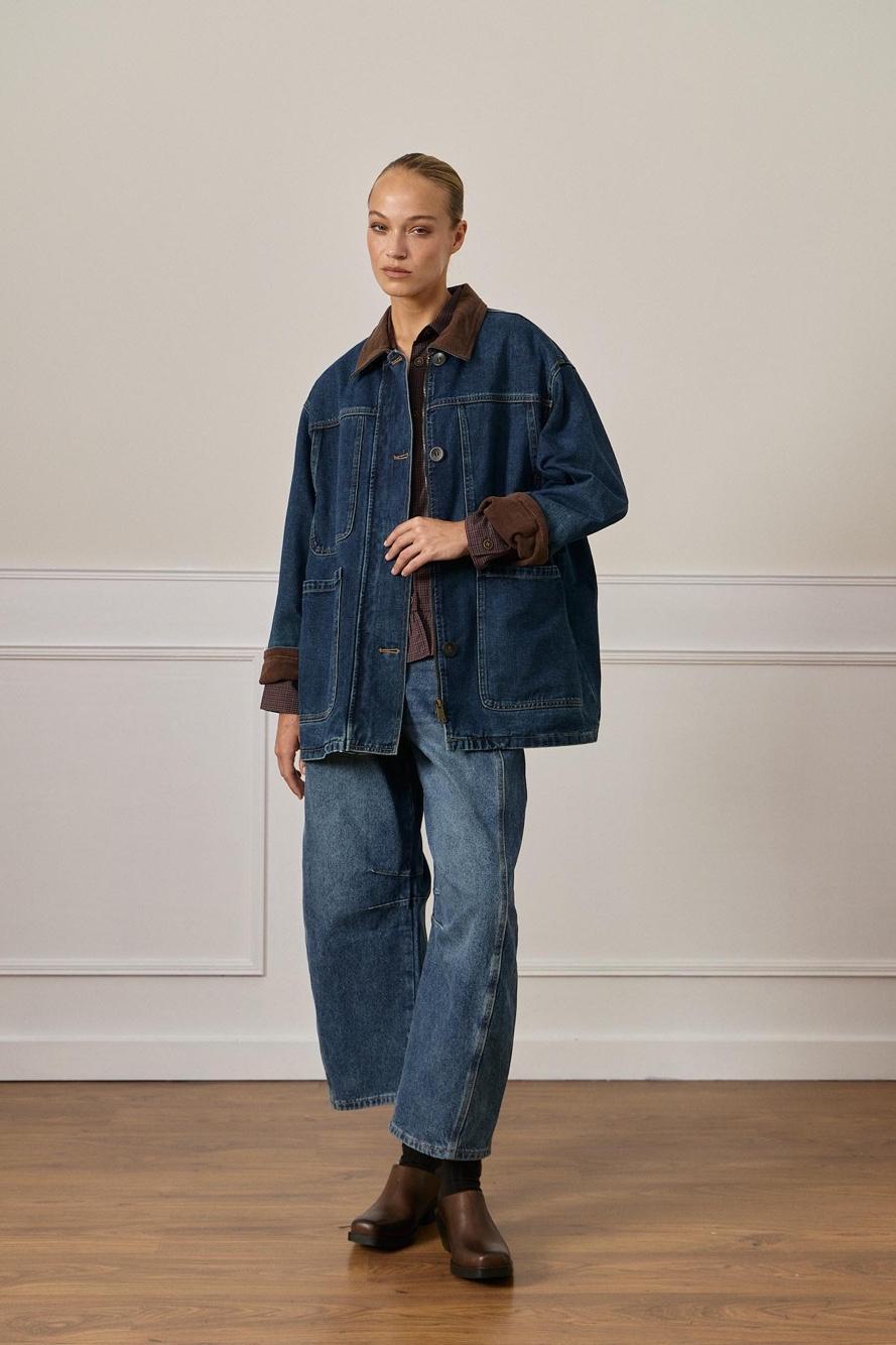 Oversize denimová bunda s košeľovým golierom